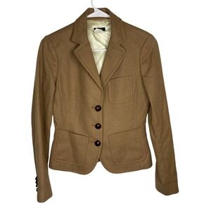 J.Crew 100% Wool Blazer Womens 2 Tan Herringbone Robert Noble Scotland